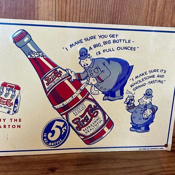 Vintage Pepsi Cola Sign “Pepsi and Pete” Soda Wall Decor Diner Police Cop Office - Picture 3 of 7